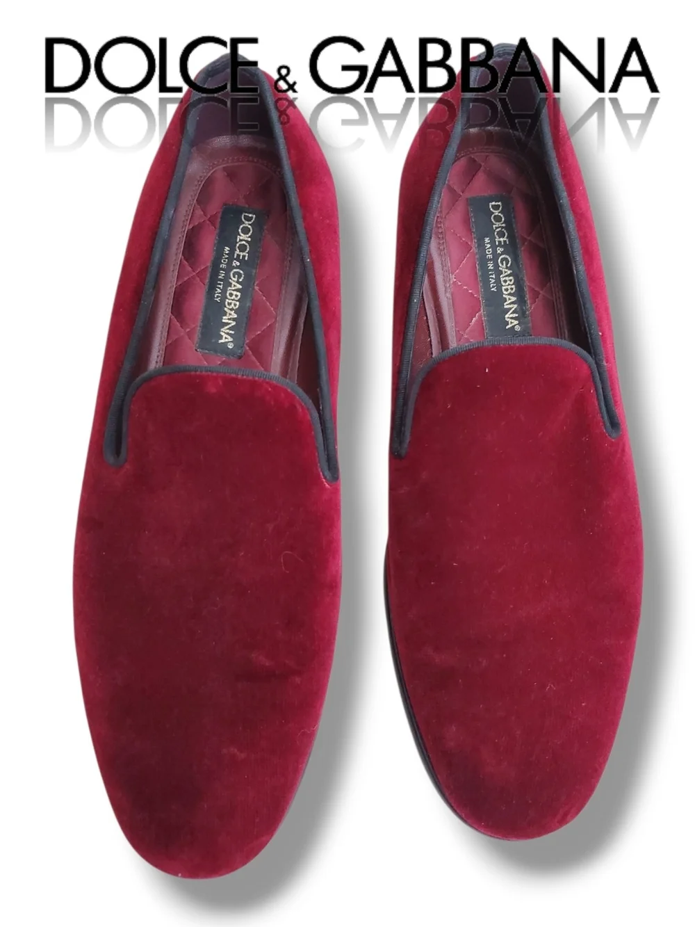 Dolce & Gabbana Men’s Burgundy Velvet Smoking Slip-On Loafers Size 8 UK 9 US